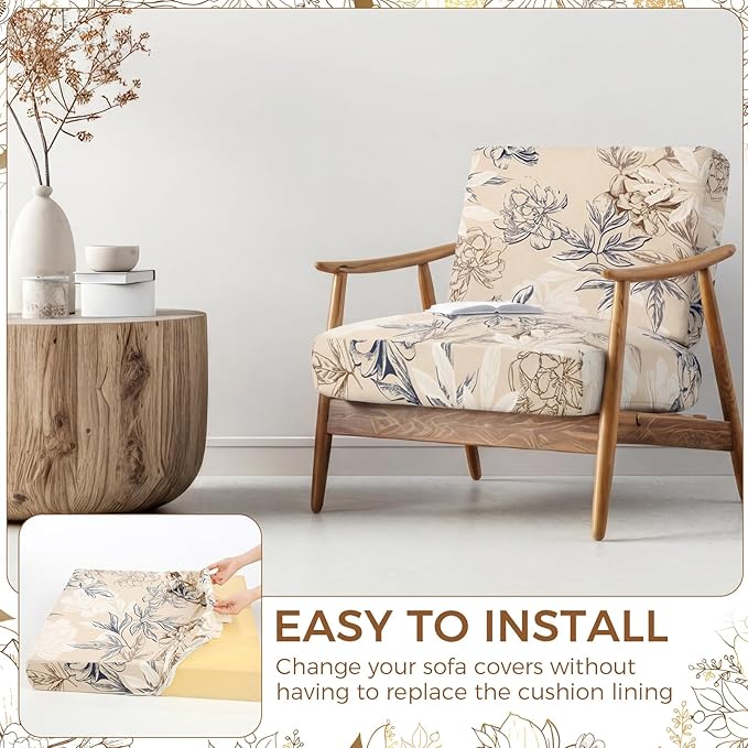 Tegeme 8 Pcs Stretch Printed Sofa Cushion Covers Outdoor Floral Couch Covers - Image 3