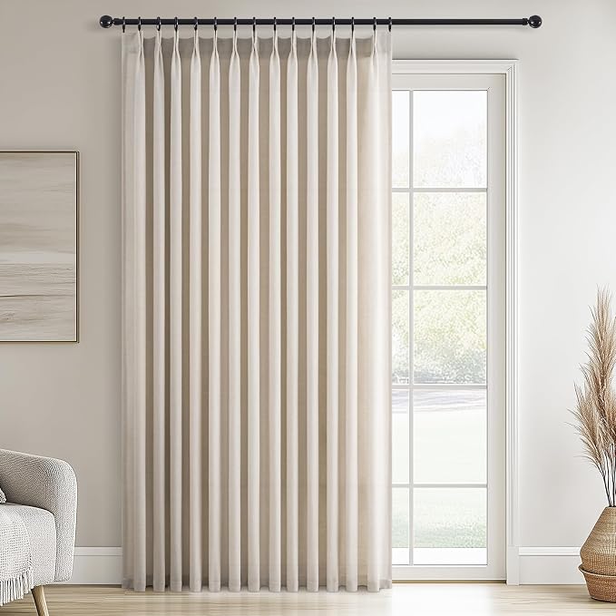 Topfinel 108 Inch Pinch Pleated Linen Curtains 1 Panels, Oatmeal Semi Sheer by Topfinel