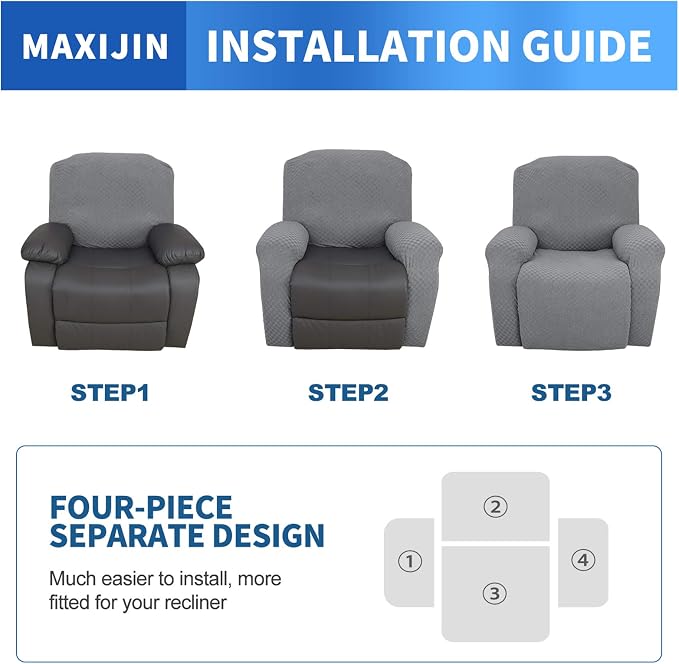 MAXIJIN Oversized Recliner Covers That Stay in Place 4 Pieces Stretch Large - Image 6