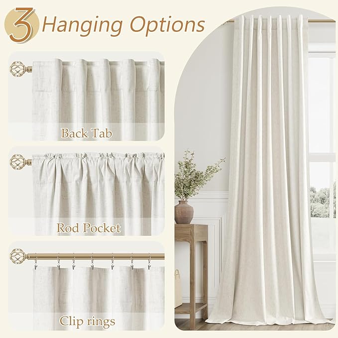 Guken Cream 100% Blackout Linen Curtains 38 Inch Wide by 80 Inch - Image 6