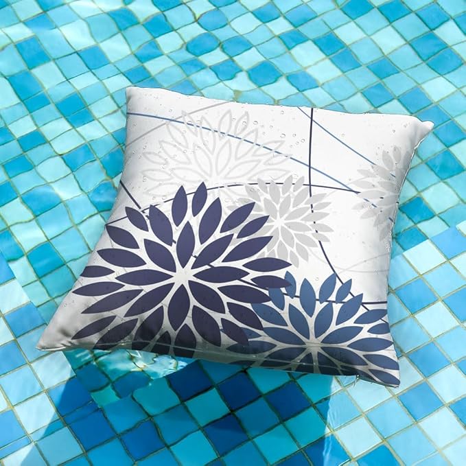 DFXSZ Blue Flower Pillow Covers 20x20 Inch Set of 2 Dark and Light Blue Colored - Image 2