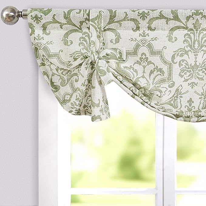 jinchan Linen Tie Up Valance for Window Flax Floral Drapes Vintage Farmhouse by JINCHAN