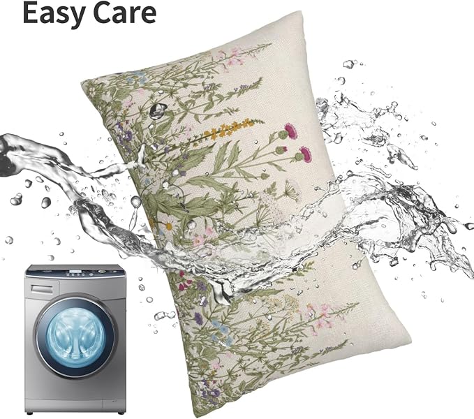 AEIOAE Sage Green Pillow Covers 12x20 Inch Set of 2, Spring Wildflower Plant - Image 4