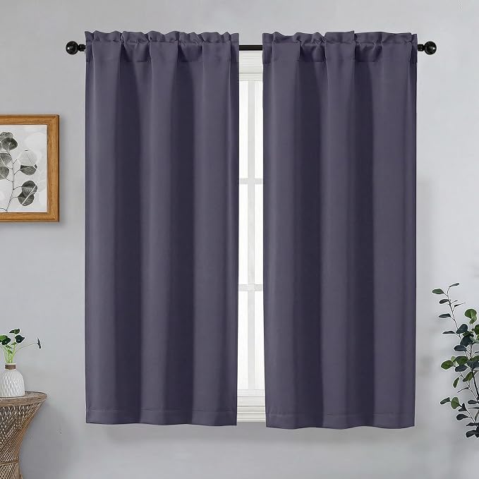 OVZME Greyish Purple Short Blackout Curtains by OVZME