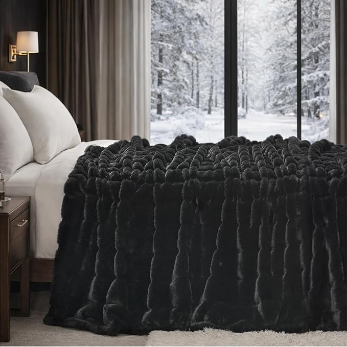 Cozy Bliss Deluxe Sheared Rabbit Faux Fur Throw Blanket, Soft Fuzzy High-Low - Image 7