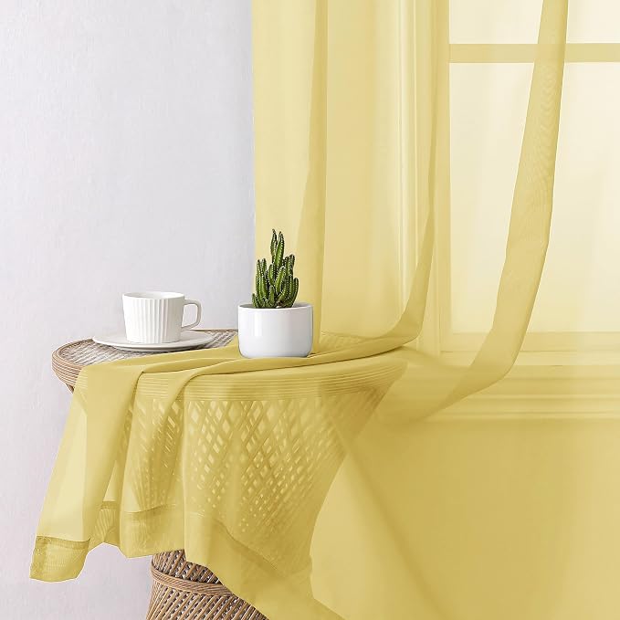 Lecloud Yellow Sheer Curtains 90 Inches Long 2 Panels, Gauzy Light Filtering - Image 4