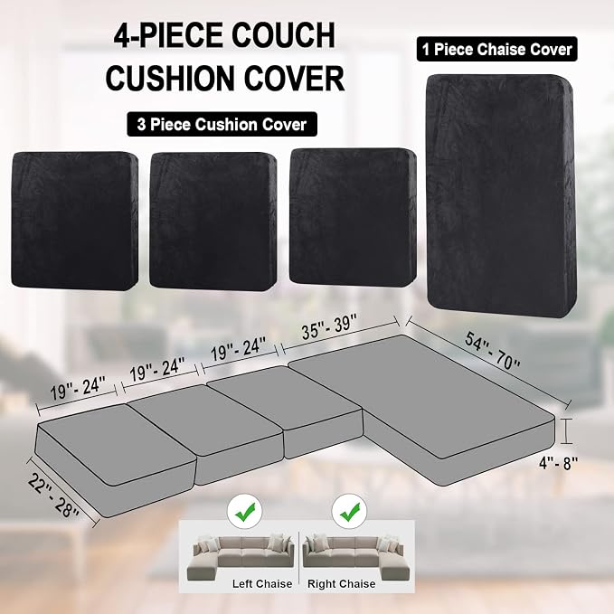 NAISI Sectional Couch Cover 4 Pieces Velvet Separate Couch Cushion Covers L - Image 6