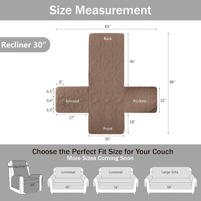 Toffee Quilted Recliner Covers, Waterproof Large Recliner Chair Covers - Image 7