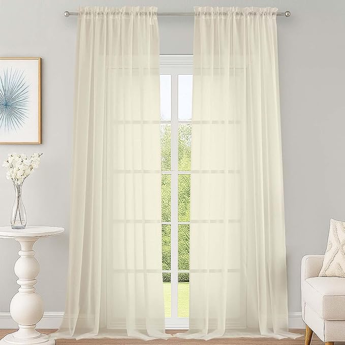 OWENIE Cream Sheer Curtains 120 Inches Long 2 Panels Set, Airy Lightweight by OWENIE