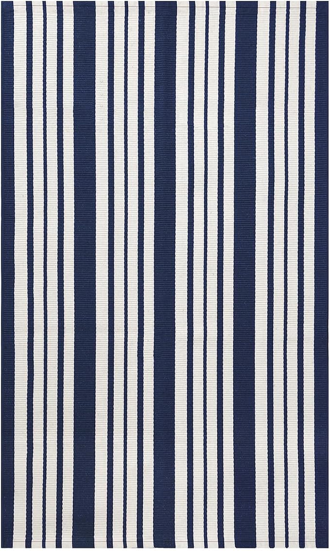 IOHOUZE Navy and White Striped Rug 3'x5' Front Door Rugs Outdoor, Washable Area - Image 8