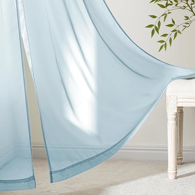 MIULEE Sky Blue Sheer Curtains 108 Inches Long, 4 Panels Set, Light Filtering - Image 6