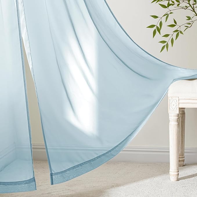 MIULEE Sky Blue Sheer Curtains 84 Inches Long, 4 Panels Set, Light Filtering - Image 6