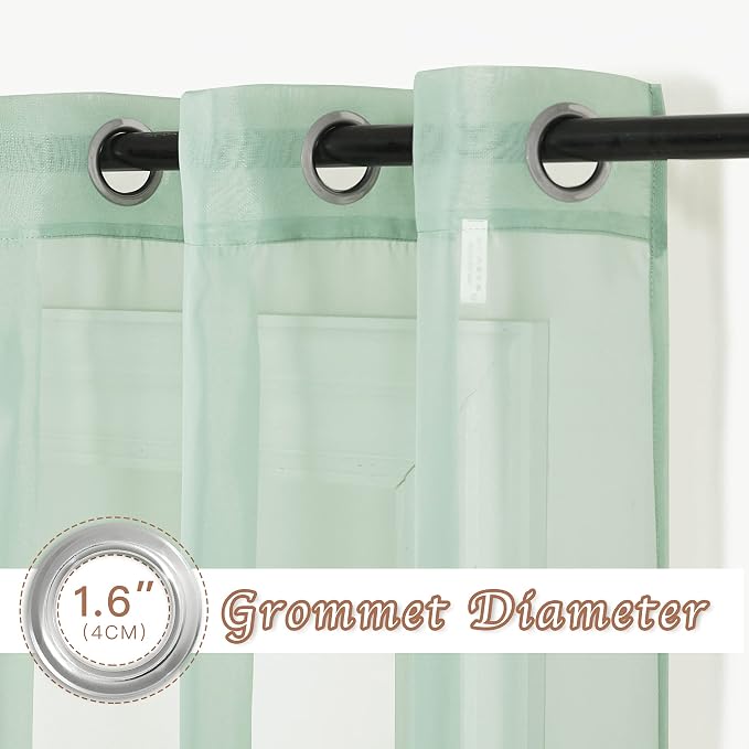 NICETOWN Sage Green Sheer Curtains 90 inch Long 2 Panels Set, Grommet Voile - Image 2