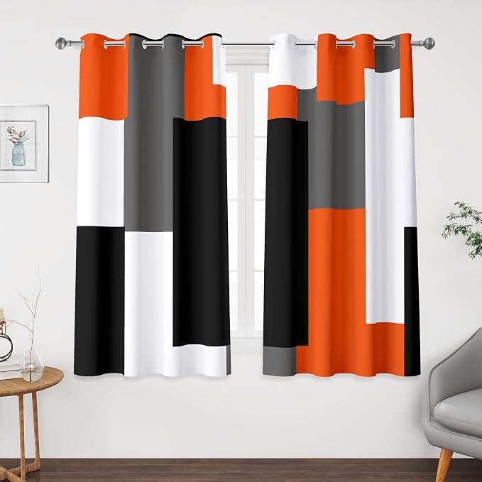 Tyrot Orange 100% Blackout Curtains 45 inch Length 2 Panels Set White Grey by TyrotHomeDecor
