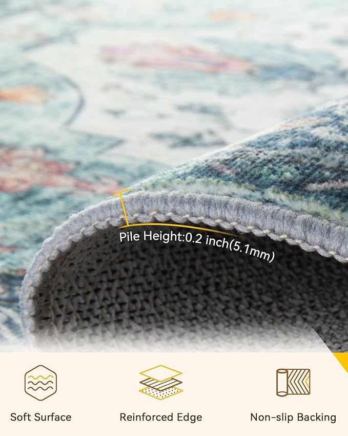 Area Rugs 9'x12' Washable Non-Slip, Floral Vintage Distress Print Pattern - Image 5