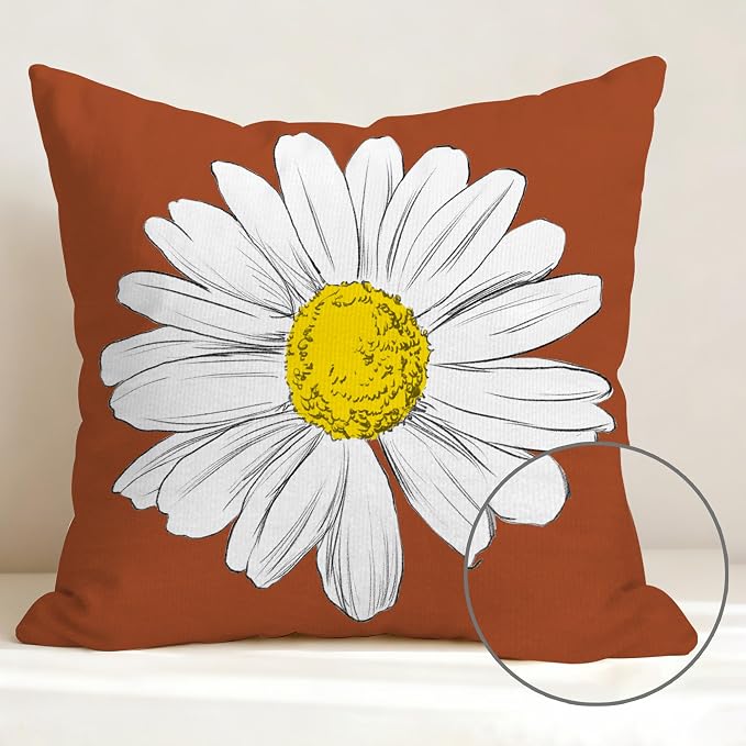 Hexagram Spring Summer Pillow Covers 18x18 Set of 4, Outdoor Floral Daisy - Image 3