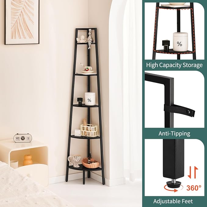 Yoobure Corner Shelf, 5-Tier Corner Bookshelf - Image 4