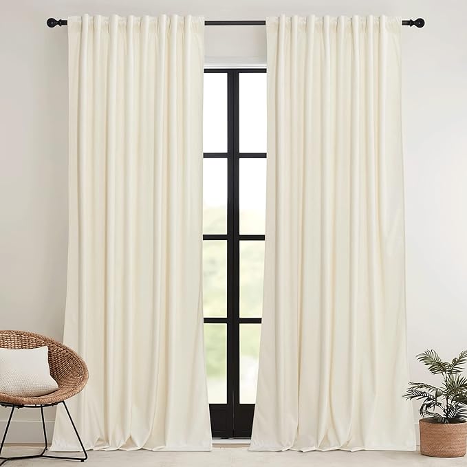 RYB HOME Ivory White Velvet Curtains 102 inches - Image 2