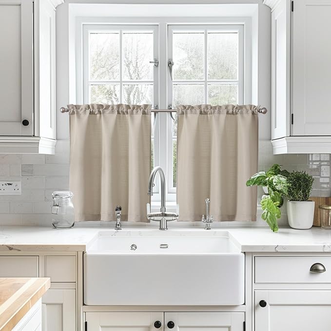 Chyhomenyc 24 Inch Length Tier Curtains, Faux Linen Textured Light Filtering - Image 3
