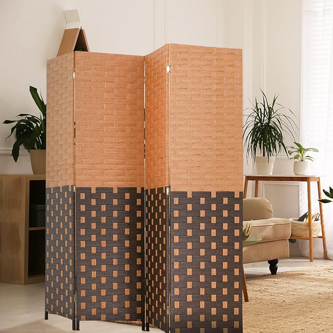 Room Divider 6FT Wall Divider 4 Panels Wood Mesh Hand-Woven Design Room Screen - Image 2