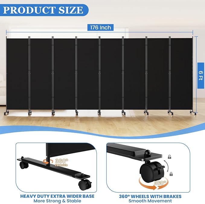 SUNALLY Room Divider 6FT Folding Privacy Screens - Image 2
