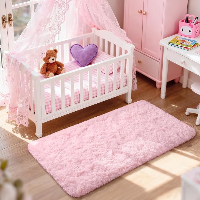 Merelax Soft Fluffy Rugs Pink Girls Bedroom Nursery Rug, 2x4 Small Shaggy - Image 6
