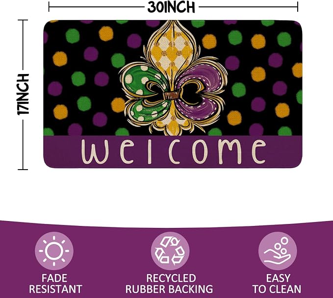 Mardi Gras Door Mat, Entryway Front Porch Welcome Mat - Image 3