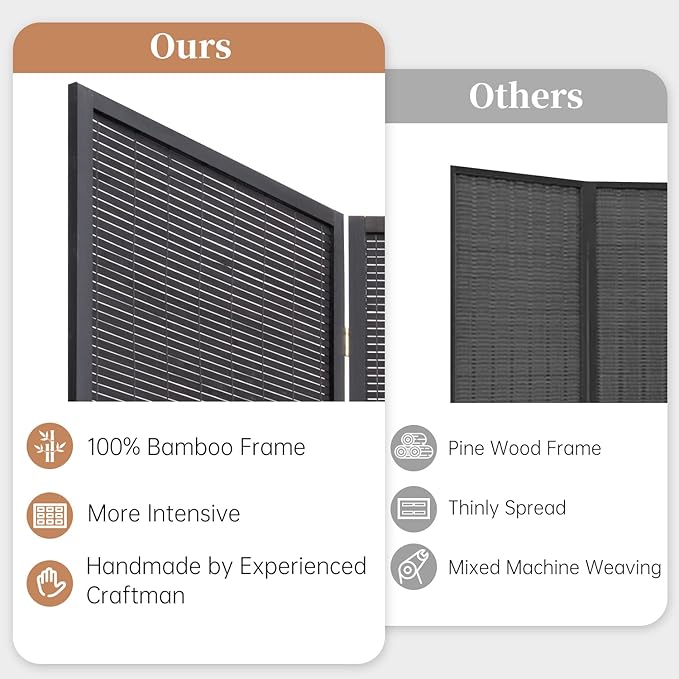 Room Divider Folding Privacy Screens, Hand-Made 67'' High Bamboo Room Dividers - Image 2