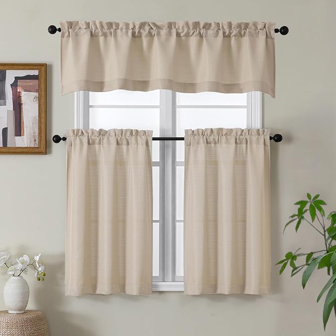 Gwine Linen Valance Curtain, Light Filtering Faux Linen Textured Valance - Image 2