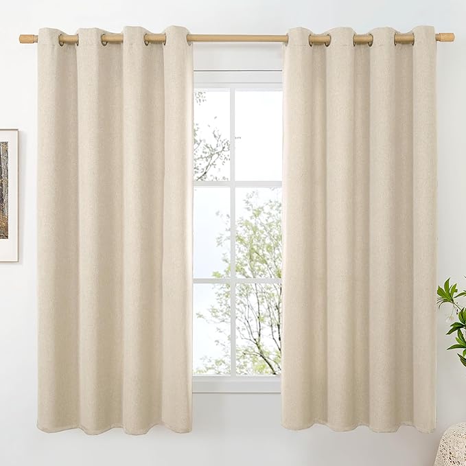 BGment Oatmeal Linen Curtains for Living Room 68 Inch Length 2 Panels Set by BGment