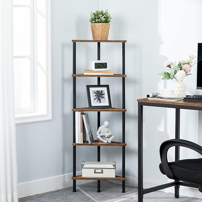 HOOBRO Corner Shelf Stand, Industrial 5-Tier Corner Bookshelf - Image 6