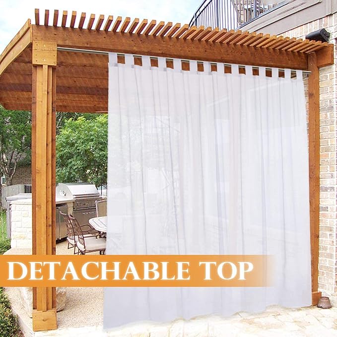 RYB HOME Detachable Sheer Outdoor Curtains White Privacy Sheer Drapes Extra - Image 3