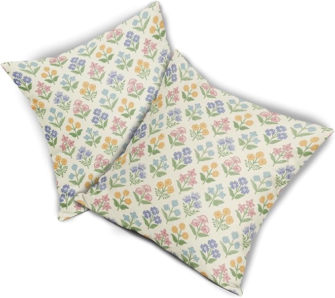 Spring Floral Easter Block Print Pillow Covers 18x18 Inch Set of 2 - Image 8