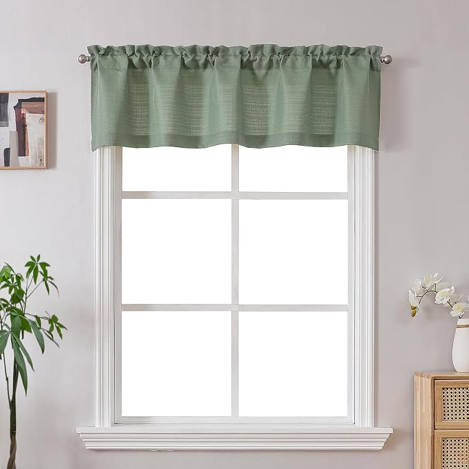 Gwine Sage Green Valance for Windows, Light Filtering Faux Linen Textured by Gwine