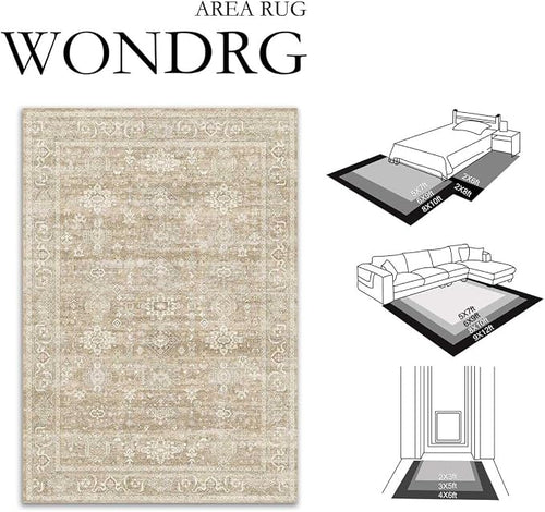 2x3 Washable Area Rug for Entryway Kitchen Vintage Beige Non Slip Low Pile Door - Image 2