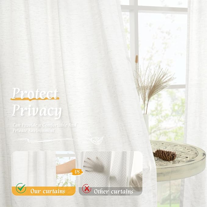LAMIT Ivory White Linen Curtains 72 inches Long - Image 5