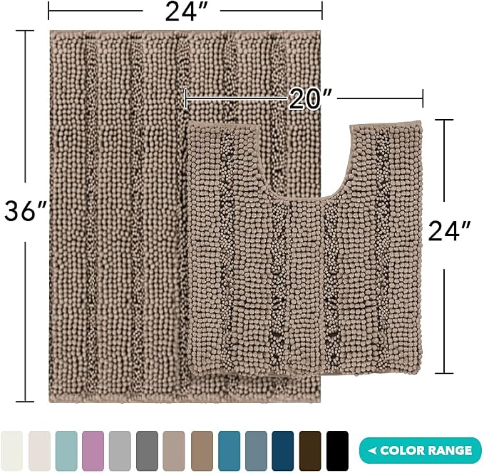 Turquoize Chenille Bathroom Rugs Set Non-Slip Bath Mats - Image 2