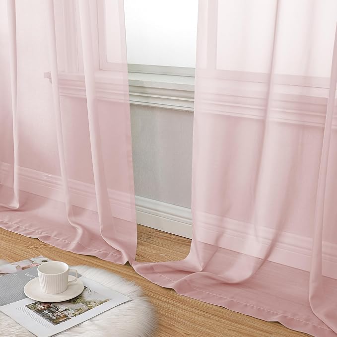 Aiyufeng Blush Pink Sheer Curtains 45 Inch Length 2 Panels Set, Light Filtering - Image 8