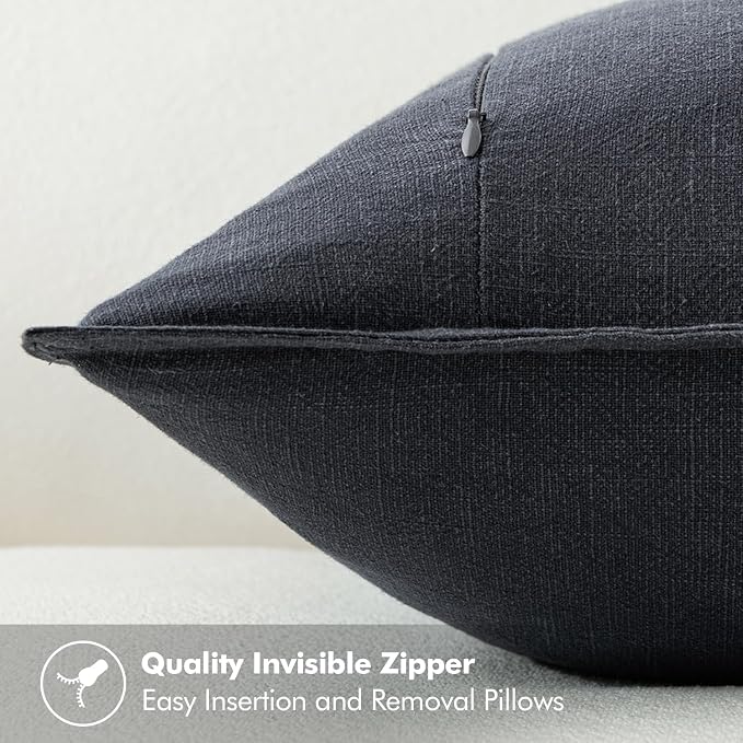 MIULEE Decorative Linen Pillow Covers 20x20 Inch Dark Gray ​Boho Farmhouse​ - Image 3