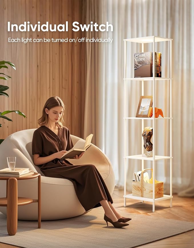 Display Shelf with RGBCW Light, Color Changing Curio Cabinet Floor Lamp with - Image 6
