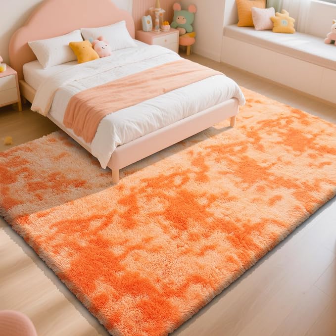 Mottling Orange Fluffy Rug Shaggy Area Rug, 9x12 Area Rugs - Image 3