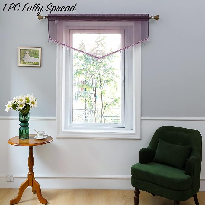 Beaded Sheer Valance Curtains for Living Room, Rod Pocket Farmhouse Window - Image 6