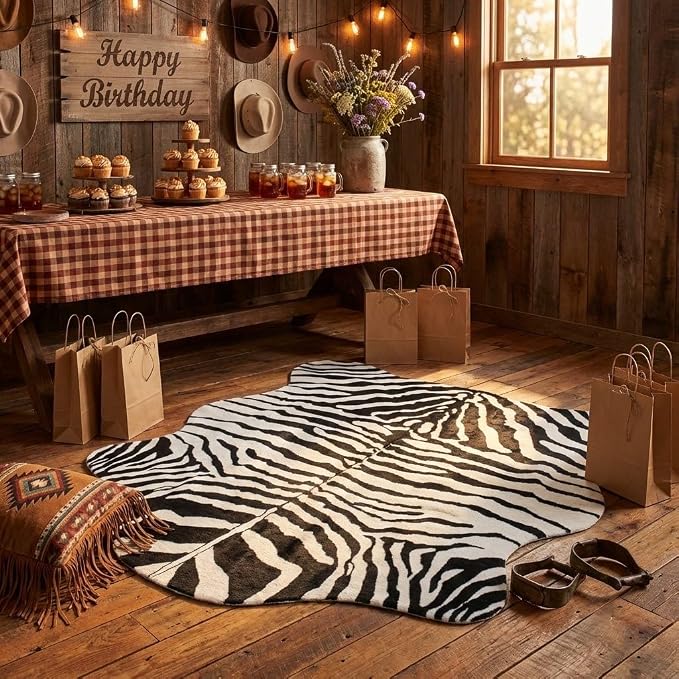 MustMat Faux Animal Rug 4'7''×5'3'' Soft and Cute Zebra Throw Rugs - Image 5