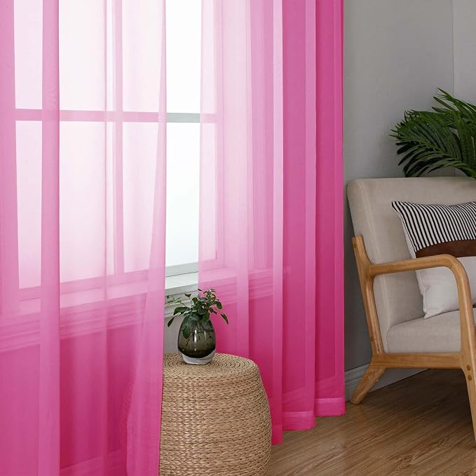 Lecloud Hot Pink Sheer Curtains - Image 2