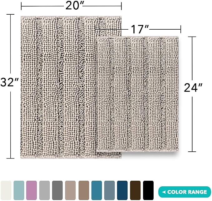 Turquoize Chenille Bathroom Rugs Set Non-Slip Bath Mats - Image 2
