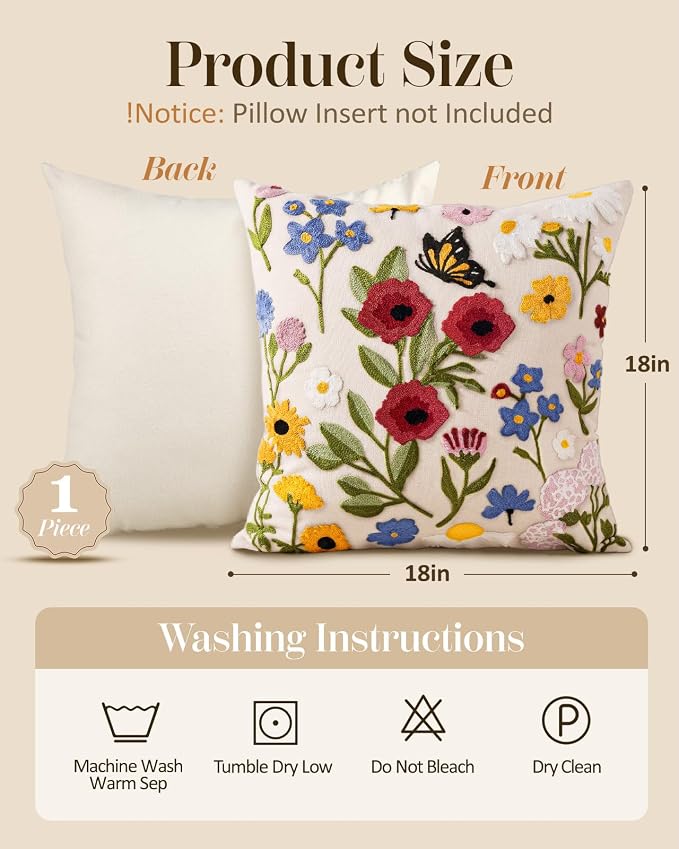Embroidered Throw Pillow Cover 18x18 Inch - Image 4