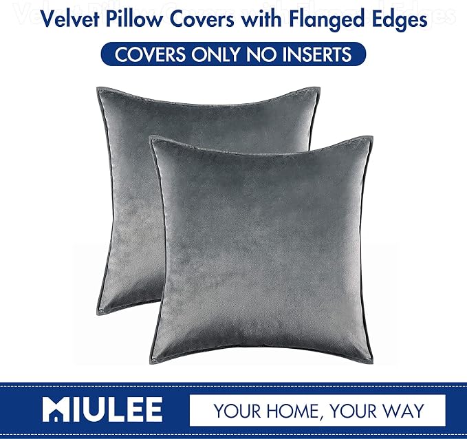 MIULEE Dark Grey Velvet Throw Pillow Covers 18x18 Soft Decorative Solid Square - Image 7