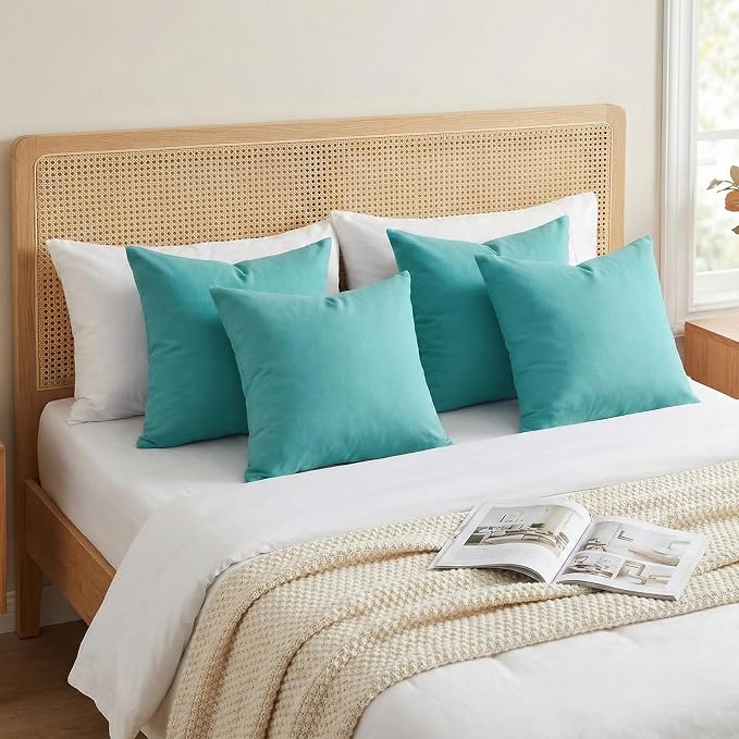 4-Pack 100% Cotton Comfortable Solid Decorative Throw Pillow Case, Thmyo Square - Image 5