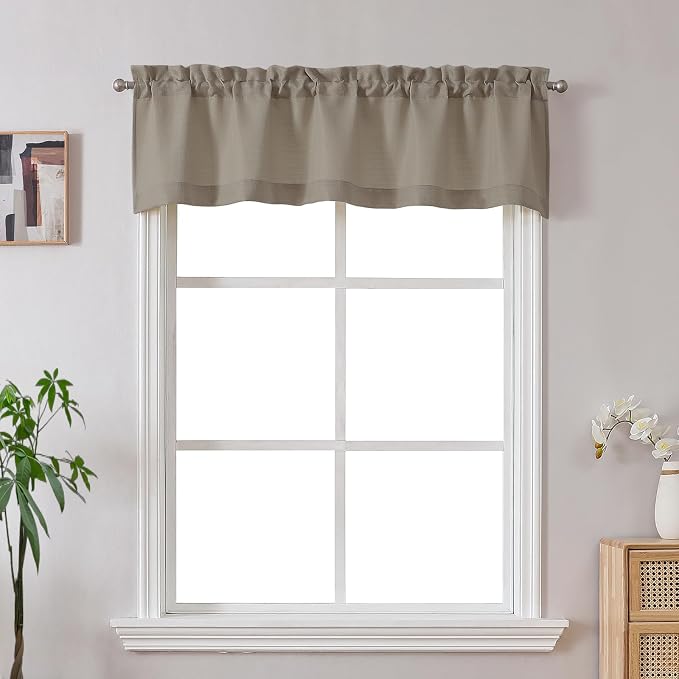 Gwine Camel Valance for Windows, Light Filtering Faux Linen Textured Kitchen by Gwine