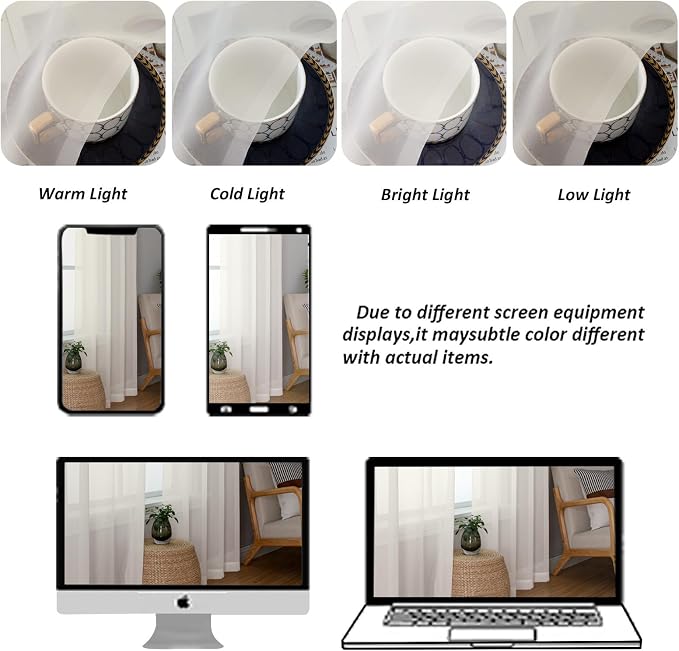 Chyhomenyc Ivory Sheer Curtains 90 Inches Long 2 Panels, Light Filtering Ivory - Image 4